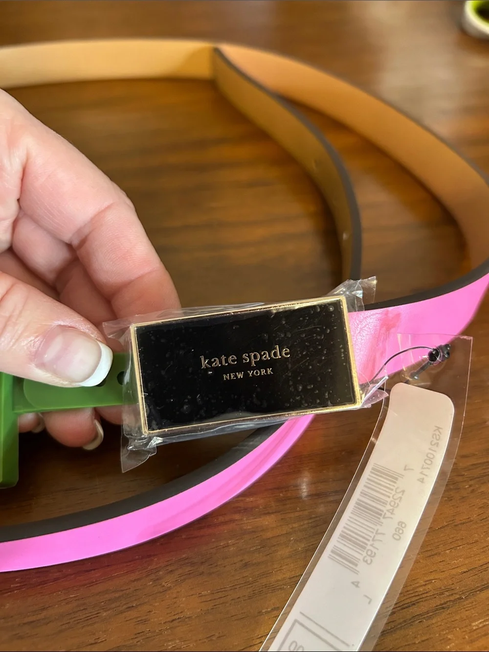kate spade Pink and Green Skinny Colorblock Belt with Gold Buckle